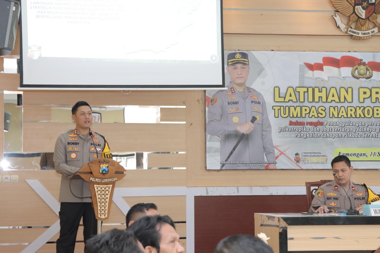 Wujudkan Jawa Timur Bebas Narkoba, Polres Lamongan Gelar Latihan Pra Operasi Tumpas Narkoba Semeru 2024